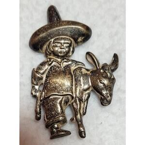 VINTAGE 1940s MEXICAN STERLING 925 BOY SOMBRERO HAT BURRO DONKEY BROOCH PIN